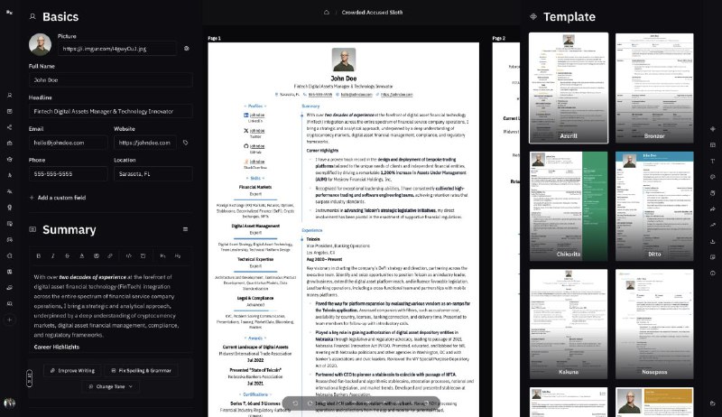 #GitHub #工具📃 Reactive Resume - 一款免费开源的简历生成器 ▎项目功能