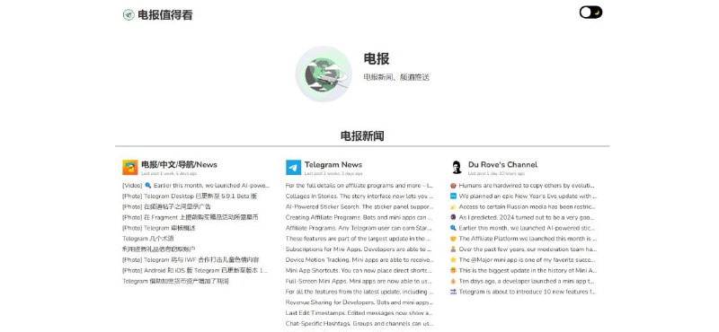 #网站 #Telegram🧩 电报值得看 - 优质 Telegram 频道聚合站▎网站介绍