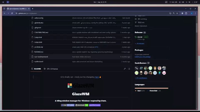 #软件 #工具 #开源💻 GlazeWM - Windows 平铺窗口管理器▎软件平台