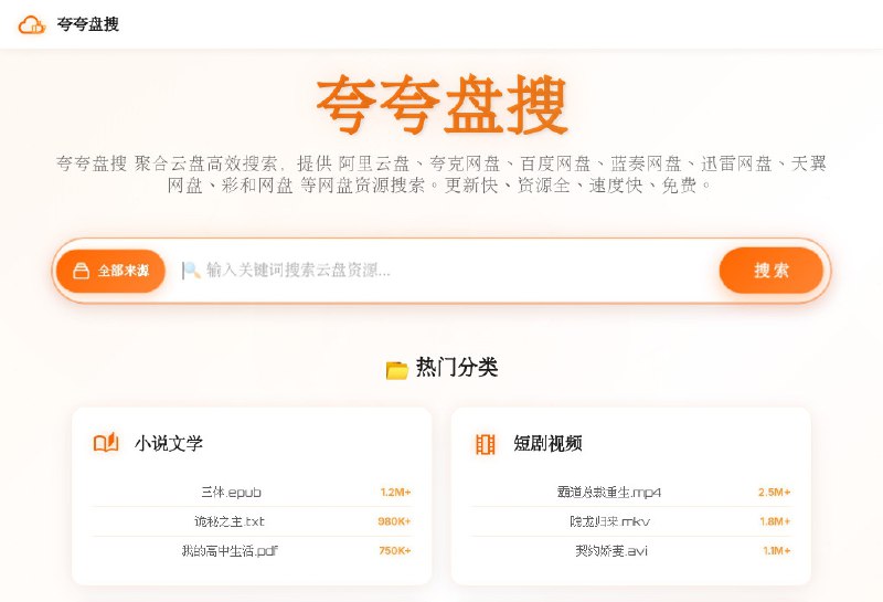 ⭐️ #网站 #网盘🔍 夸夸盘搜 - 聚合云盘资源高效搜索工具▎网站介绍