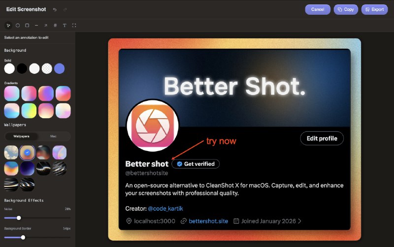 ⭐️ #软件 #工具✂️ Better Shot - macOS 轻量级截图工具▎软件平台