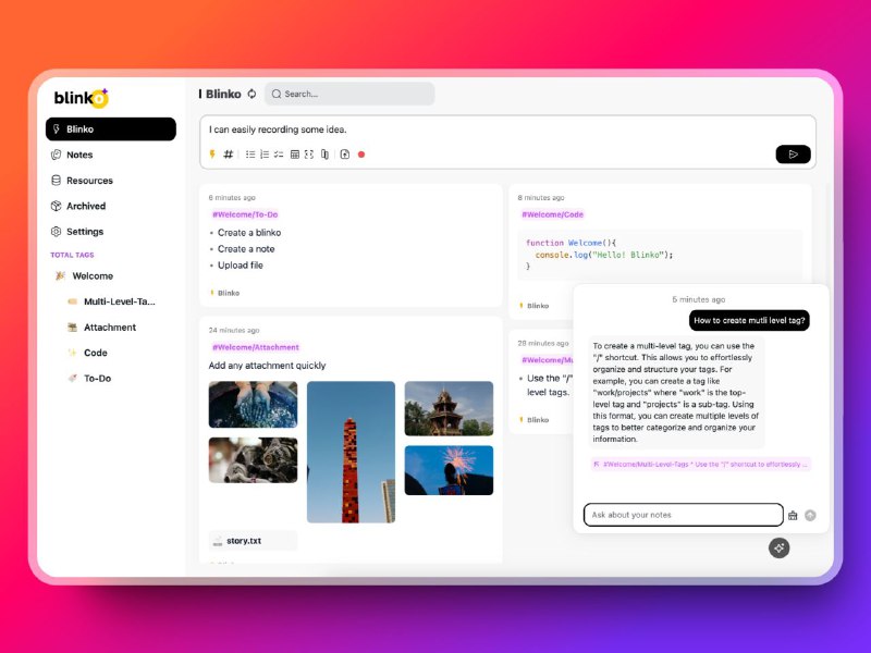 #GitHub #笔记🖋 Blinko - 开源自托管个人笔记工具▎项目功能