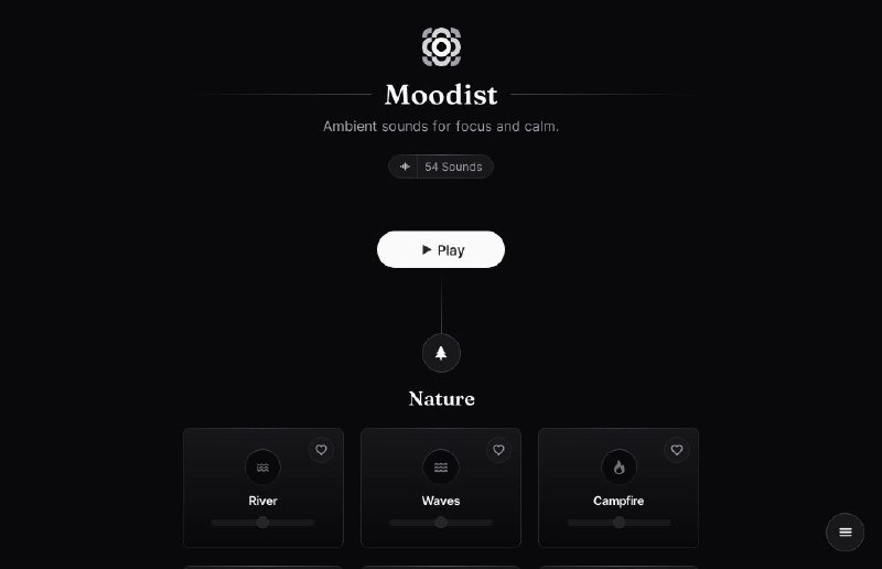 #网站 #白噪音 #开源🌲 Moodist - 一个精选 54 种环境音的白噪音网站▎网站功能