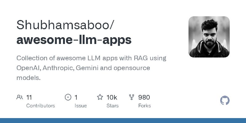 #GitHub #AI #工具 #列表🤖 Awesome LLM Apps - 优秀大语言模型应用列表▎项目介绍