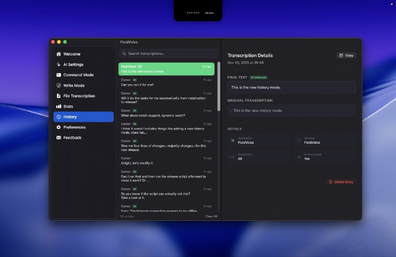 ⭐️ #软件 #工具🗣 FluidVoice - macOS 语音转文字应用▎软件平台