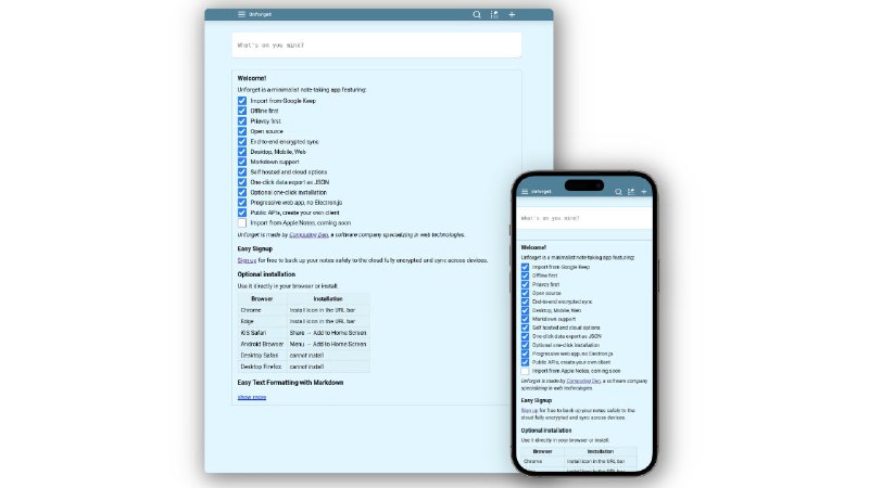 #GitHub #笔记✏️ Unforget - 极简端到端加密笔记应用程序▎项目功能